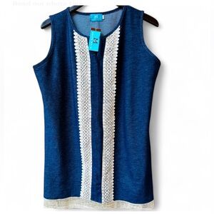 South Main Short Sleeve Pullover Blue & Cream Blouse / Size Large/ XL